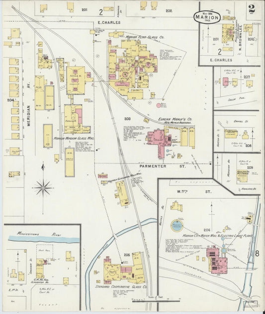 Sanborn Fire Insurance Map from Marion, Grant County, Indiana (1896), Sheet #0002 - Historic Sanborn Fire Insurance Map Print, vintage old map wall art, antique decor, genealogy gift, Indiana Indiana map