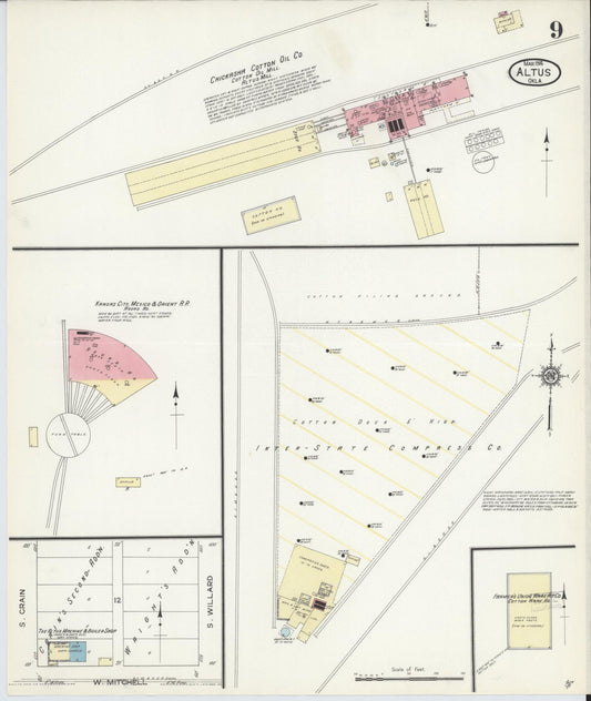 Sanborn Fire Insurance Map from Altus, Jackson County, Oklahoma (1914), Sheet #0009 - Historic Sanborn Fire Insurance Map Print, vintage old map wall art, antique decor, genealogy gift, Oklahoma Oklahoma map