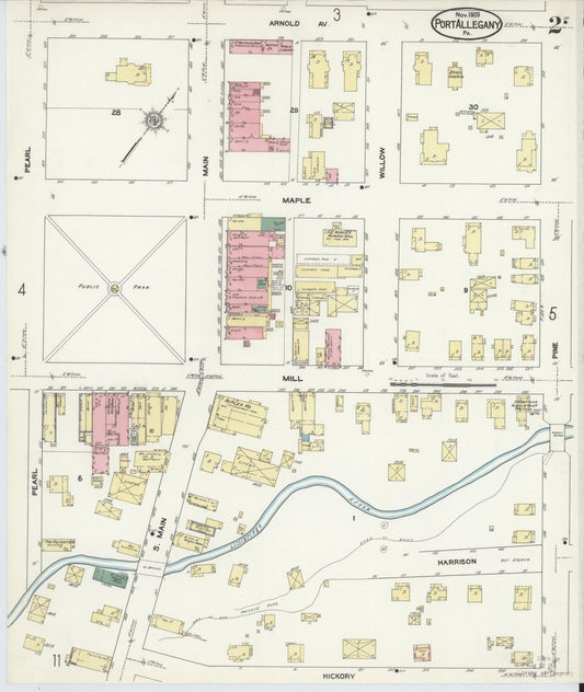 Sanborn Fire Insurance Map from Port Allegany, McKean County, Pennsylvania (1909), Sheet #0002 - Historic Sanborn Fire Insurance Map Print, vintage old map wall art, antique decor, genealogy gift, Pennsylvania Pennsylvania map