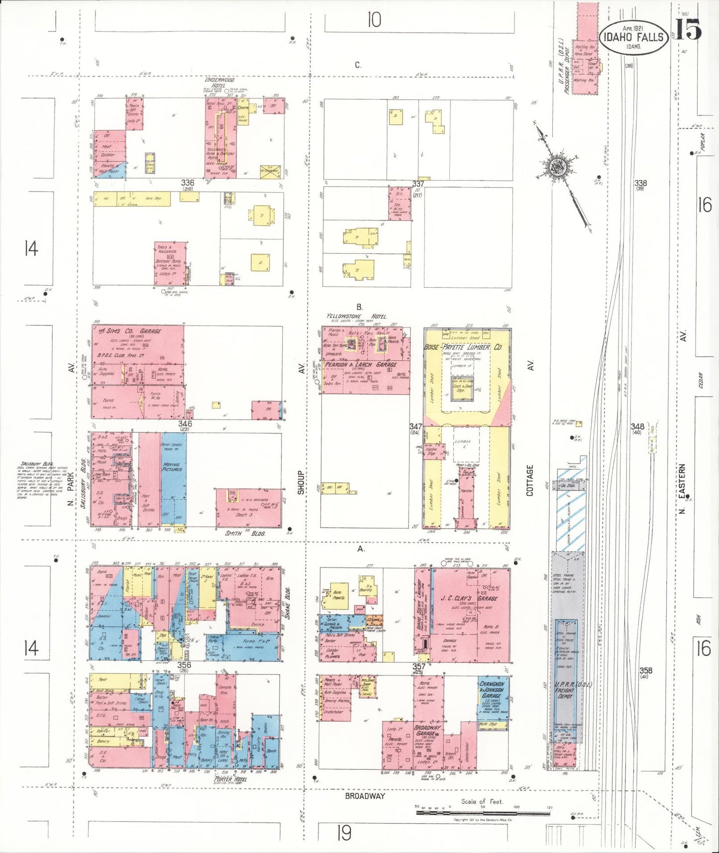 Sanborn Fire Insurance Map from Idaho Falls, Bonneville County, Idaho (1921), Sheet #0015 - Historic Sanborn Fire Insurance Map Print, vintage old map wall art, antique decor, genealogy gift, Idaho Idaho map