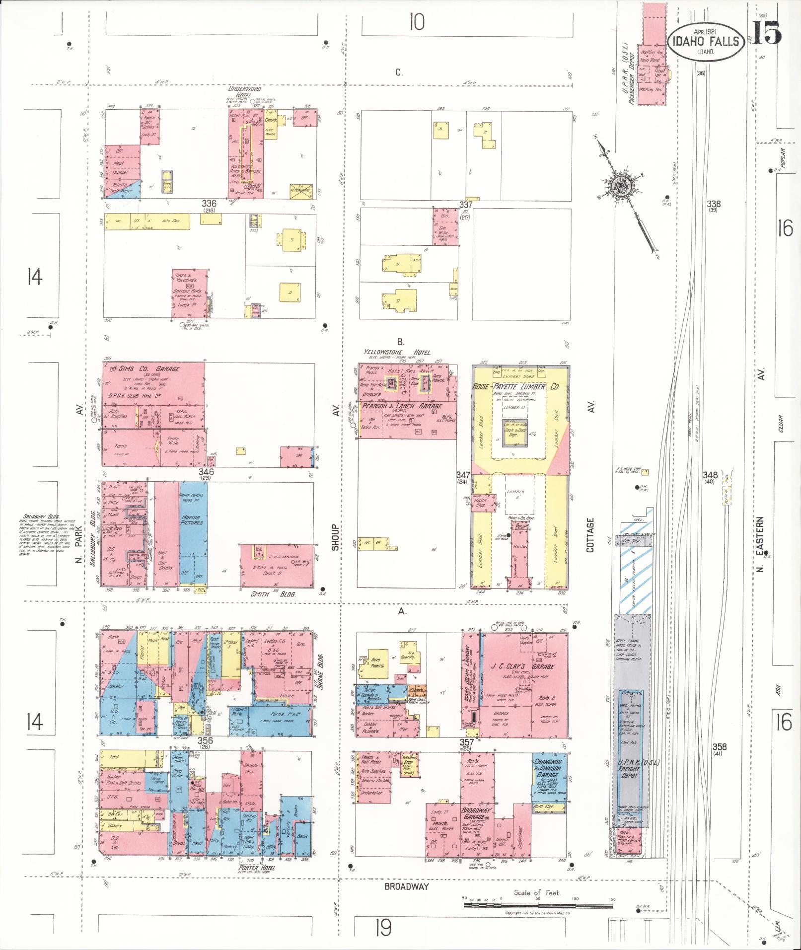 Sanborn Fire Insurance Map from Idaho Falls, Bonneville County, Idaho (1921), Sheet #0015 - Historic Sanborn Fire Insurance Map Print, vintage old map wall art, antique decor, genealogy gift, Idaho Idaho map
