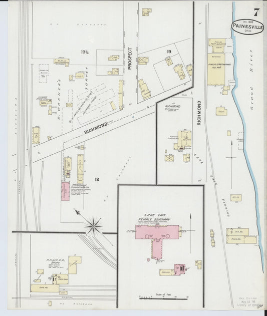 Sanborn Fire Insurance Map from Painesville, Lake County, Ohio (1889), Sheet #0007 - Historic Sanborn Fire Insurance Map Print, vintage old map wall art, antique decor, genealogy gift, Ohio Ohio map