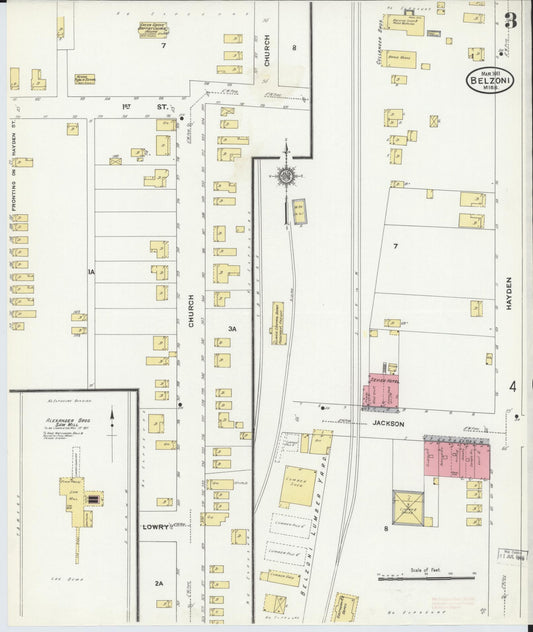 Sanborn Fire Insurance Map from Belzoni, Washington County, Mississippi (1911), Sheet #0003 - Historic Sanborn Fire Insurance Map Print, vintage old map wall art, antique decor, genealogy gift, Mississippi Mississippi map
