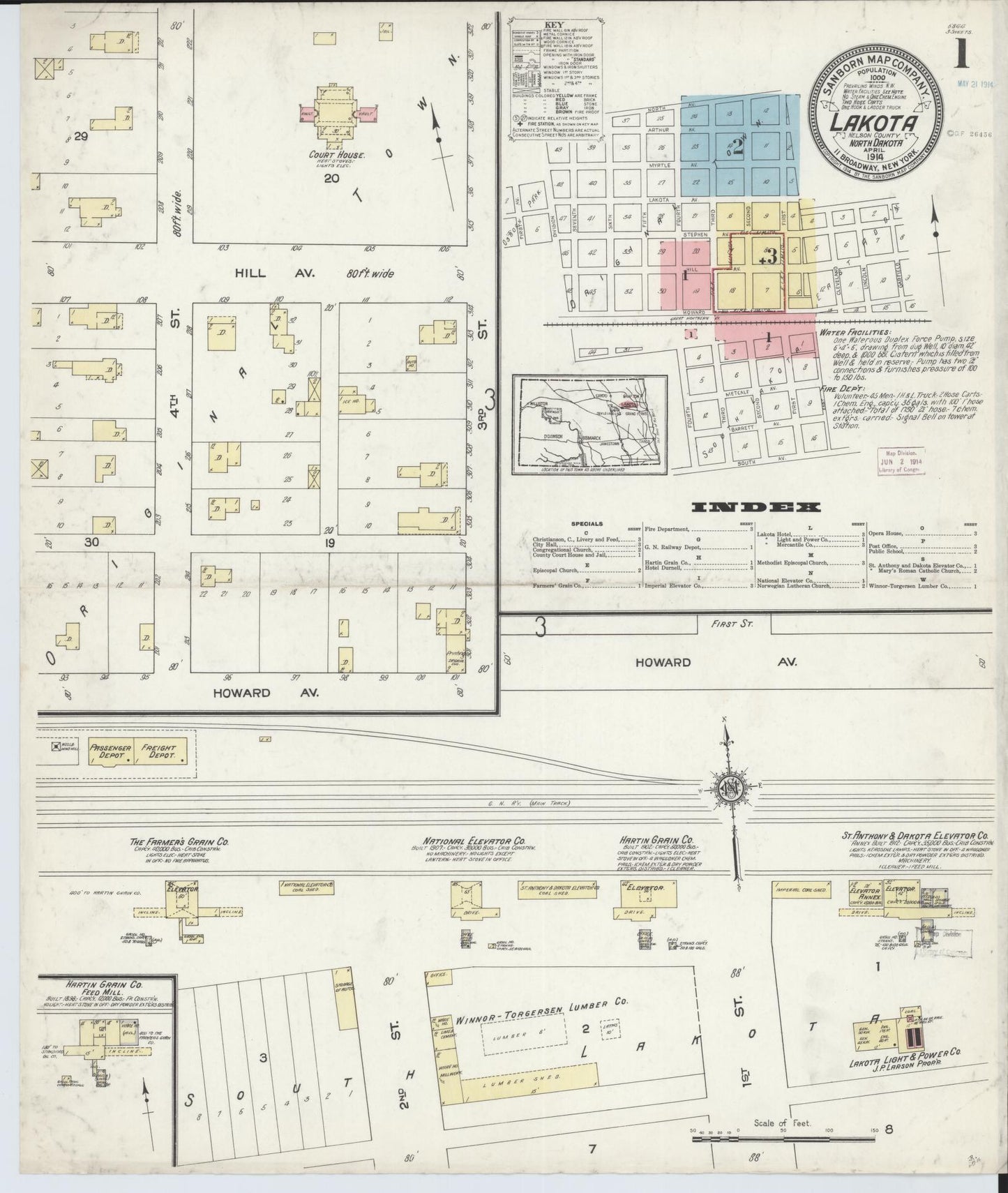 Sanborn Fire Insurance Map from Lakota, Nelson County, North Dakota. (1914) – Historic Sanborn Fire Insurance Map Print