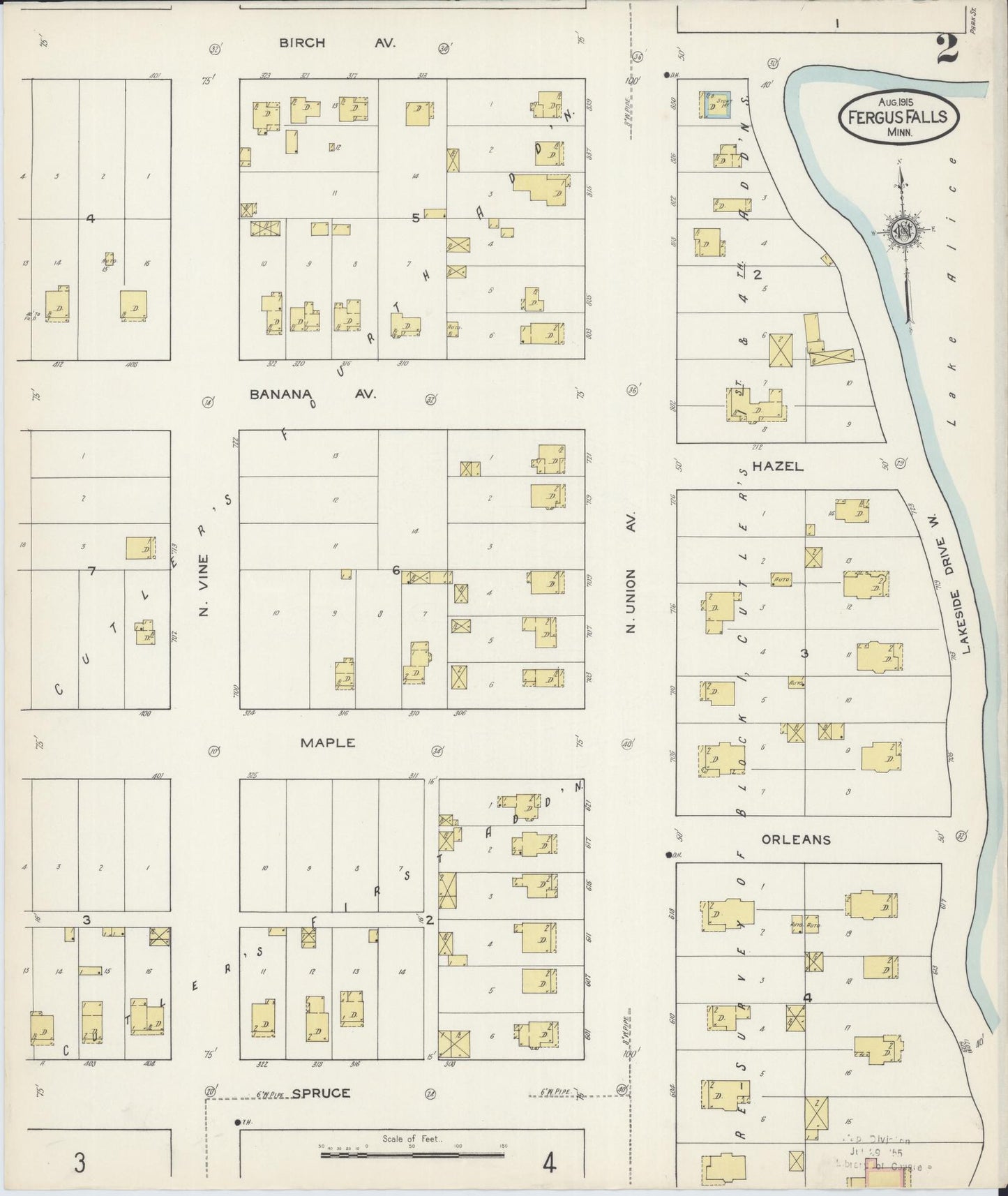 Sanborn Fire Insurance Map from Fergus Falls, Otter Tail County, Minnesota (1915), Sheet #0002 - Complete Map Set gallery image, historic Sanborn map, vintage wall art, Minnesota Minnesota