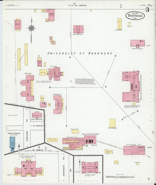 Sanborn Fire Insurance Map from Fayetteville, Washington County, Arkansas (1919), Sheet #0003 - Historic Sanborn Fire Insurance Map Print, vintage old map wall art, antique decor, genealogy gift, Arkansas Arkansas map