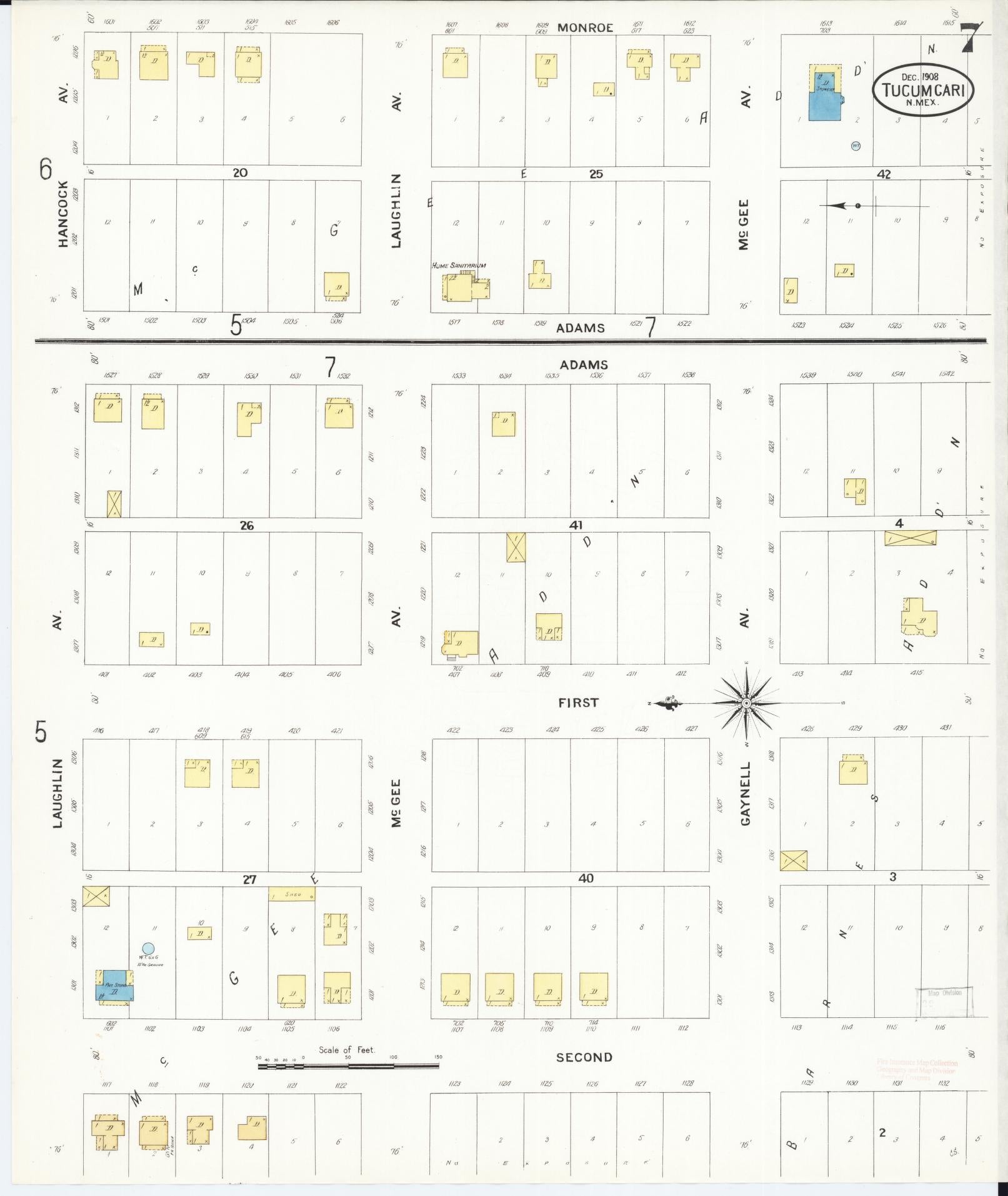 Sanborn Fire Insurance Map from Tucumcari, Quay County, New Mexico (1908), Sheet #0007 - Complete Map Set gallery image, historic Sanborn map, vintage wall art, New Mexico New Mexico