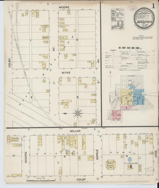 Sanborn Fire Insurance Map from Bessemer, Gogebic County, Michigan (1888), Sheet #0001 - Historic Sanborn Fire Insurance Map Print, vintage old map wall art, antique decor, genealogy gift, Michigan Michigan map