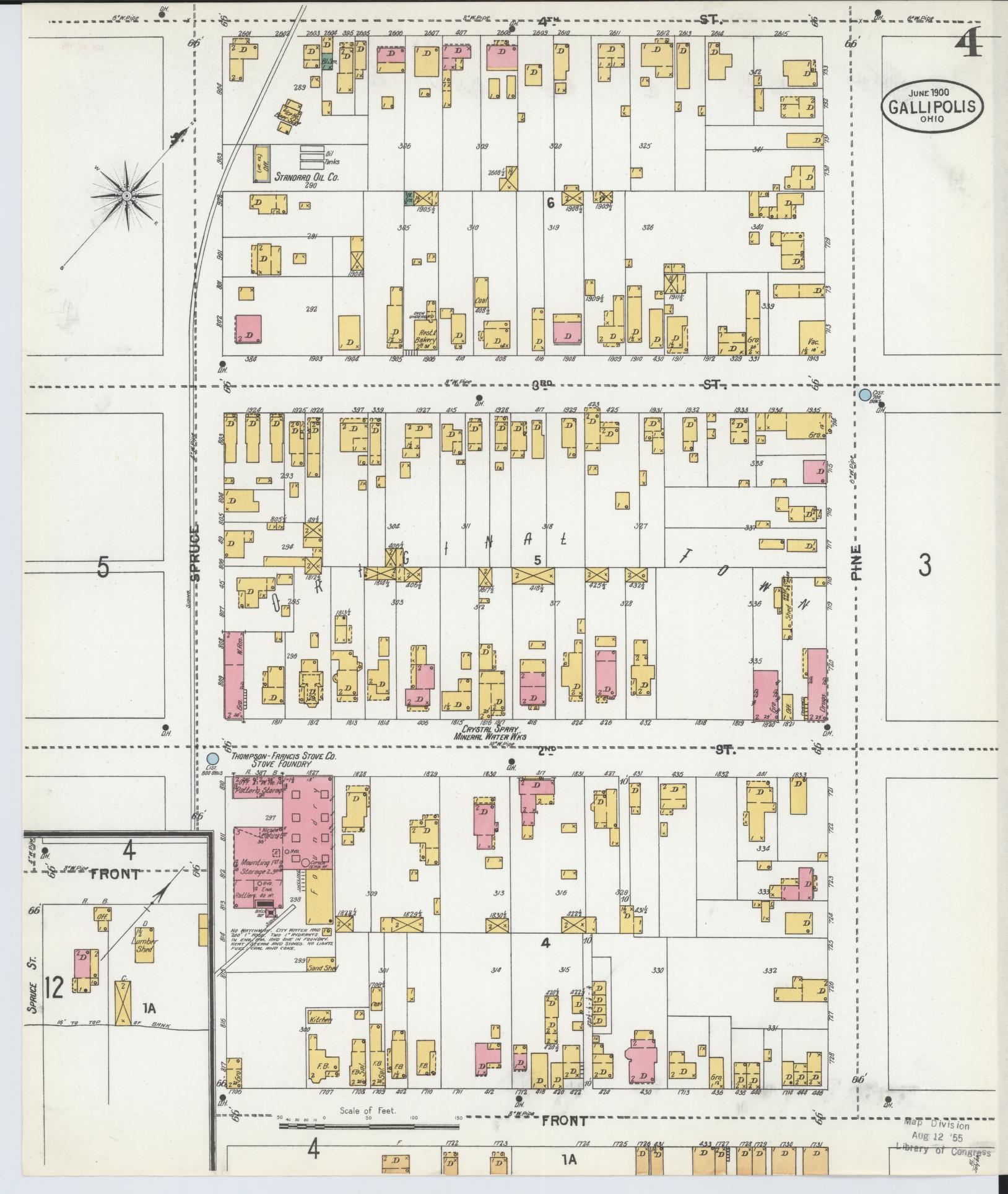 Sanborn Fire Insurance Map from Gallipolis, Gallia County, Ohio (1900), Sheet #0004 - Historic Sanborn Fire Insurance Map Print, vintage old map wall art, antique decor, genealogy gift, Ohio Ohio map