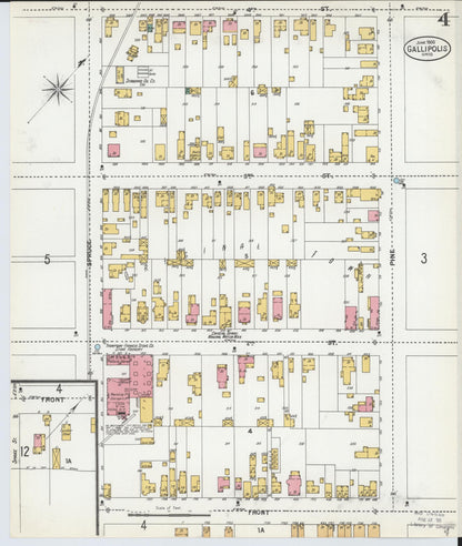 Sanborn Fire Insurance Map from Gallipolis, Gallia County, Ohio (1900), Sheet #0004 - Historic Sanborn Fire Insurance Map Print, vintage old map wall art, antique decor, genealogy gift, Ohio Ohio map