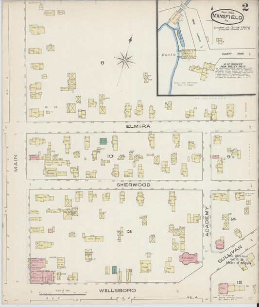 Sanborn Fire Insurance Map from Mansfield, Tioga County, Pennsylvania (1885), Sheet #0002 - Historic Sanborn Fire Insurance Map Print, vintage old map wall art, antique decor, genealogy gift, Pennsylvania Pennsylvania map