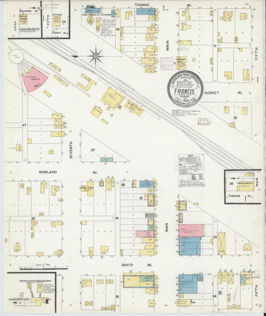 Sanborn Fire Insurance Map from Francis, Pontotoc County, Oklahoma (1908), Sheet #0001 - Historic Sanborn Fire Insurance Map Print, vintage old map wall art, antique decor, genealogy gift, Oklahoma Oklahoma map