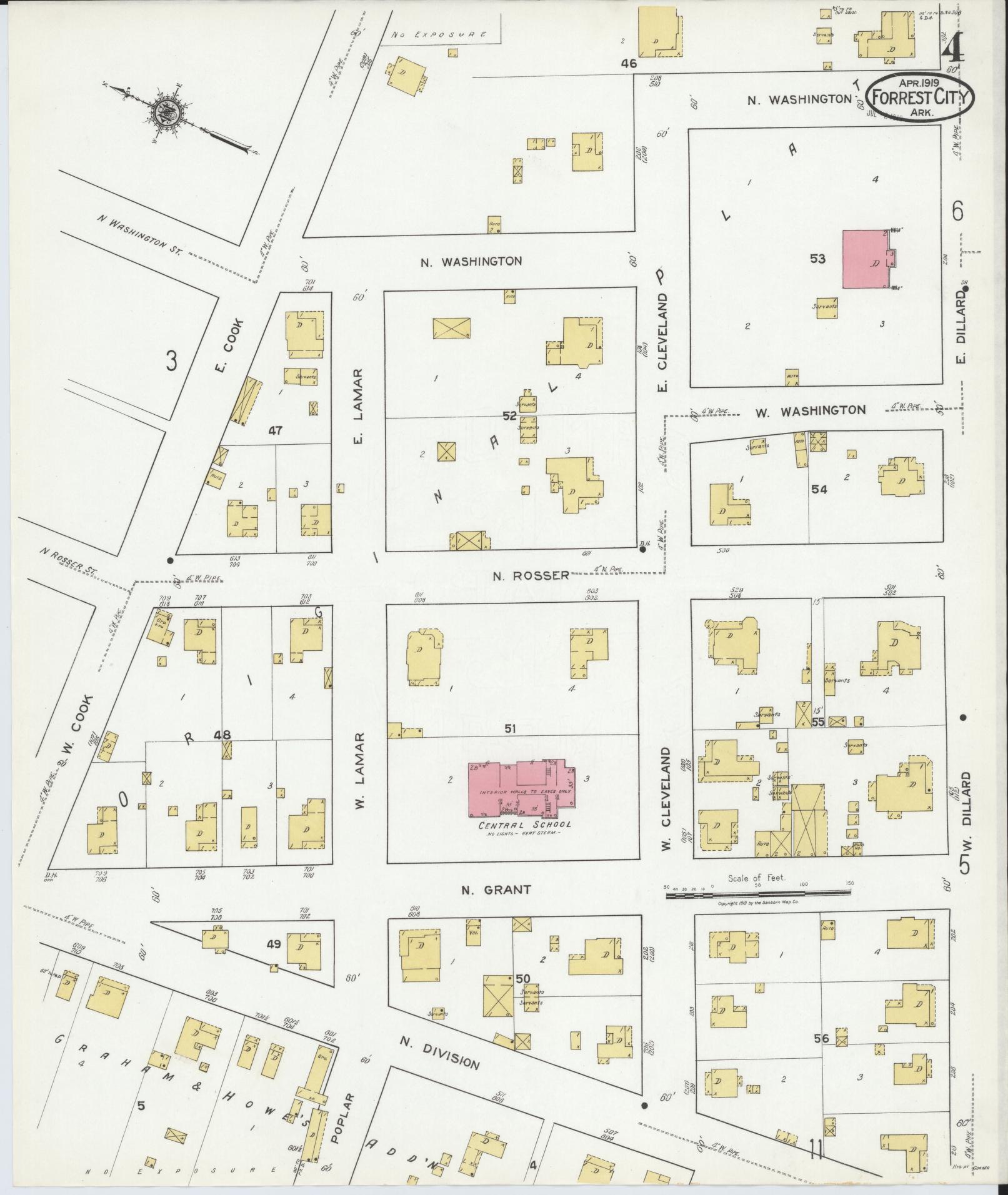 Sanborn Fire Insurance Map from Forrest City, Saint Francis County, Arkansas (1919), Sheet #0004 - Complete Map Set gallery image, historic Sanborn map, vintage wall art, Arkansas Arkansas