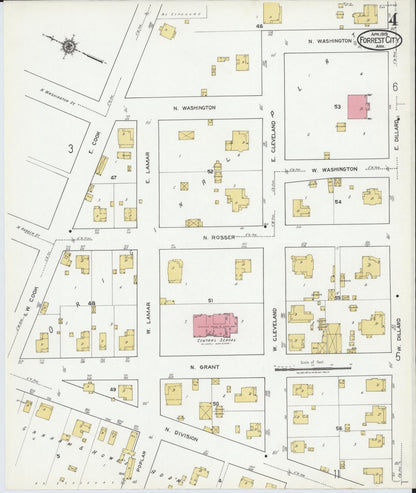 Sanborn Fire Insurance Map from Forrest City, Saint Francis County, Arkansas (1919), Sheet #0004 - Complete Map Set gallery image, historic Sanborn map, vintage wall art, Arkansas Arkansas