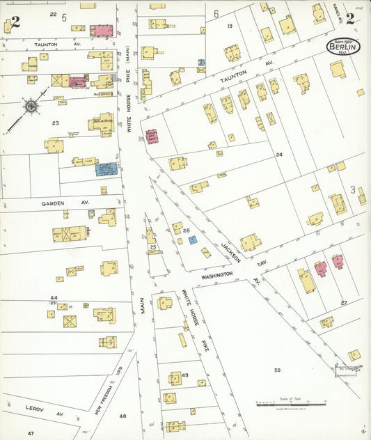 Sanborn Fire Insurance Map from Berlin, Camden County, New Jersey (1923), Sheet #0002 - Historic Sanborn Fire Insurance Map Print, vintage old map wall art, antique decor, genealogy gift, New Jersey New Jersey map