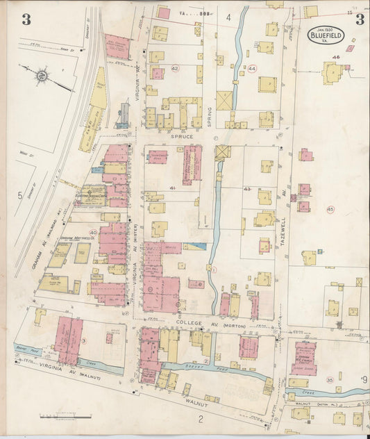Sanborn Fire Insurance Map from Bluefield, Tazewell County, Virginia (1930), Sheet #0003 - Historic Sanborn Fire Insurance Map Print, vintage old map wall art, antique decor, genealogy gift, Virginia Virginia map