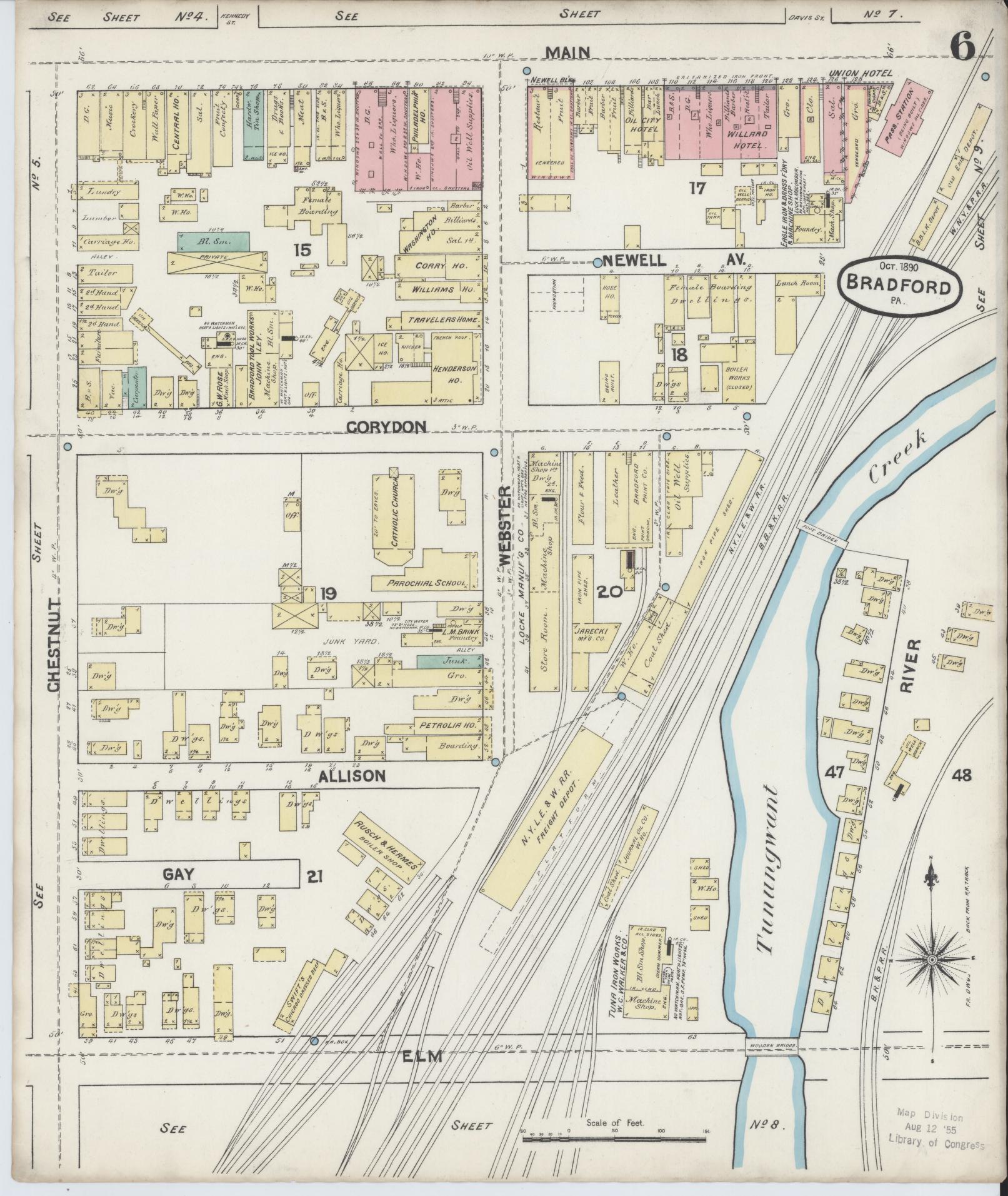 Sanborn Fire Insurance Map from Bradford, McKean County, Pennsylvania (1890), Sheet #0006 - Historic Sanborn Fire Insurance Map Print, vintage old map wall art, antique decor, genealogy gift, Pennsylvania Pennsylvania map