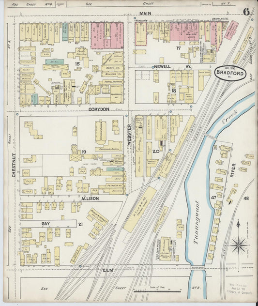 Sanborn Fire Insurance Map from Bradford, McKean County, Pennsylvania (1890), Sheet #0006 - Historic Sanborn Fire Insurance Map Print, vintage old map wall art, antique decor, genealogy gift, Pennsylvania Pennsylvania map