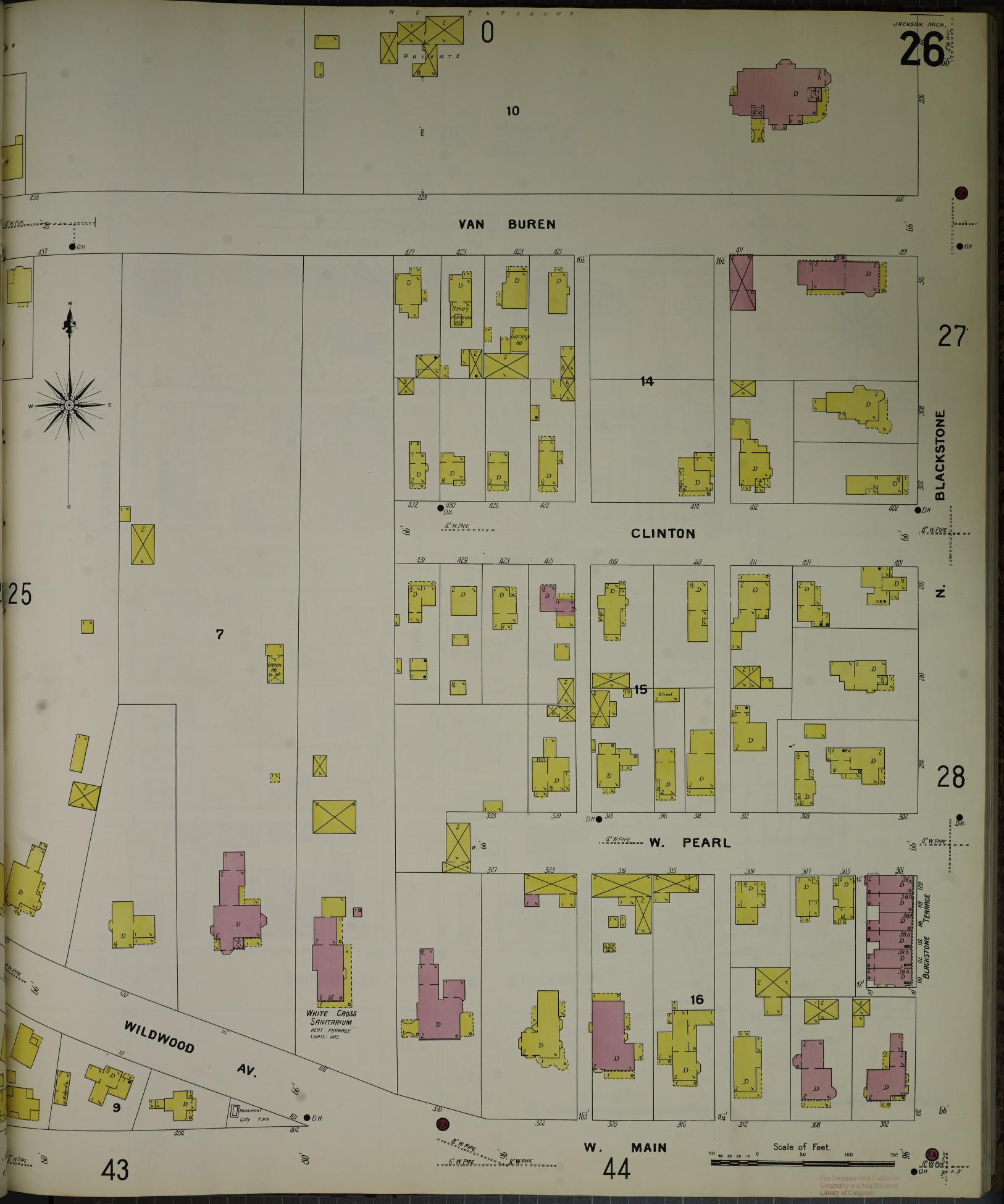 Sanborn Fire Insurance Map from Jackson, Jackson County, Michigan (1907), Sheet #0026 - Complete Map Set gallery image, historic Sanborn map, vintage wall art, Michigan Michigan