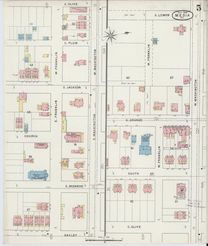 Sanborn Fire Insurance Map from Media, Delaware County, Pennsylvania (1894), Sheet #0005 - Historic Sanborn Fire Insurance Map Print, vintage old map wall art, antique decor, genealogy gift, Pennsylvania Pennsylvania map
