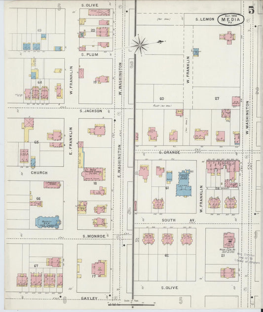 Sanborn Fire Insurance Map from Media, Delaware County, Pennsylvania (1894), Sheet #0005 - Historic Sanborn Fire Insurance Map Print, vintage old map wall art, antique decor, genealogy gift, Pennsylvania Pennsylvania map