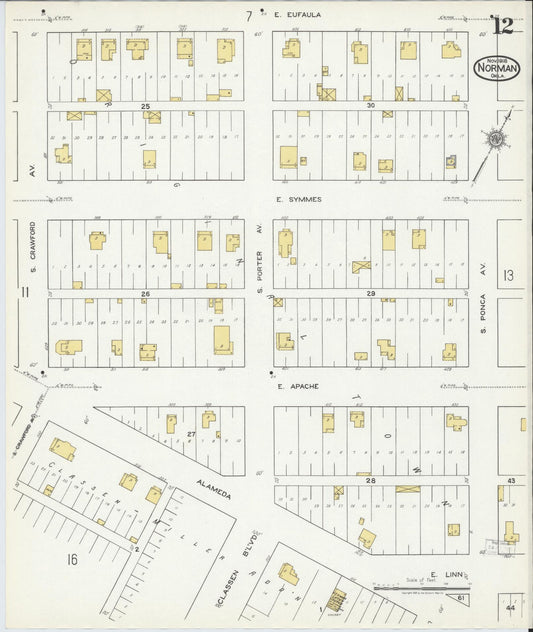 Sanborn Fire Insurance Map from Norman, Cleveland County, Oklahoma (1918), Sheet #0012 - Historic Sanborn Fire Insurance Map Print, vintage old map wall art, antique decor, genealogy gift, Oklahoma Oklahoma map