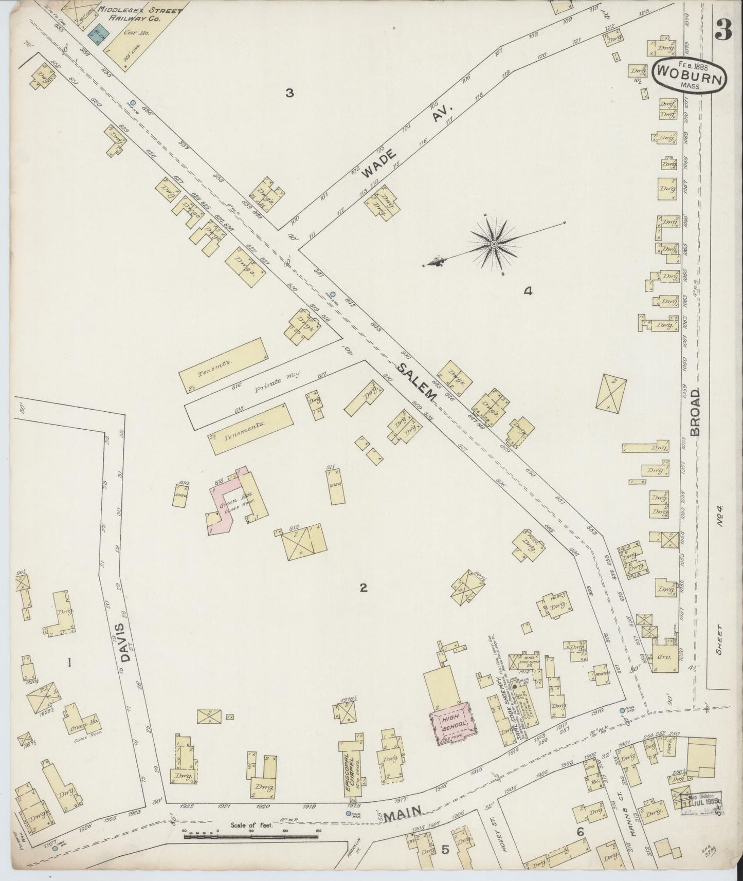 Sanborn Fire Insurance Map from Woburn, Middlesex County, Massachusetts (1888), Sheet #0003 - Complete Map Set gallery image, historic Sanborn map, vintage wall art, Massachusetts Massachusetts
