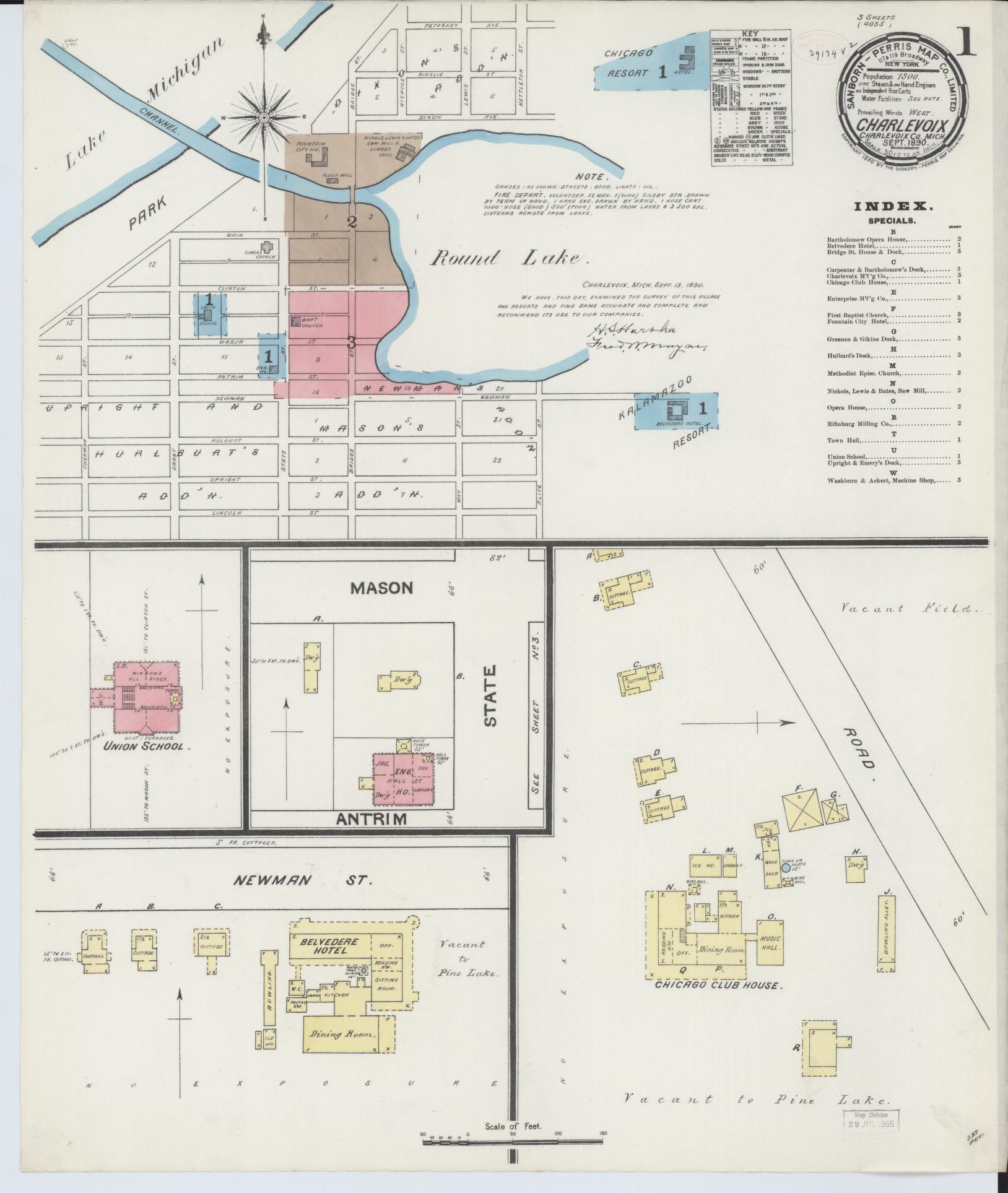 Sanborn Fire Insurance Map from Charlevoix, Charlevoix County, Michigan (1890), Sheet #0001 - Complete Map Set gallery image, historic Sanborn map, vintage wall art, Michigan Michigan