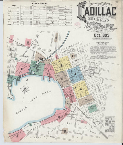 Sanborn Fire Insurance Map from Cadillac, Wexford County, Michigan (1895), Sheet #0001 - Historic Sanborn Fire Insurance Map Print, vintage old map wall art, antique decor, genealogy gift, Michigan Michigan map
