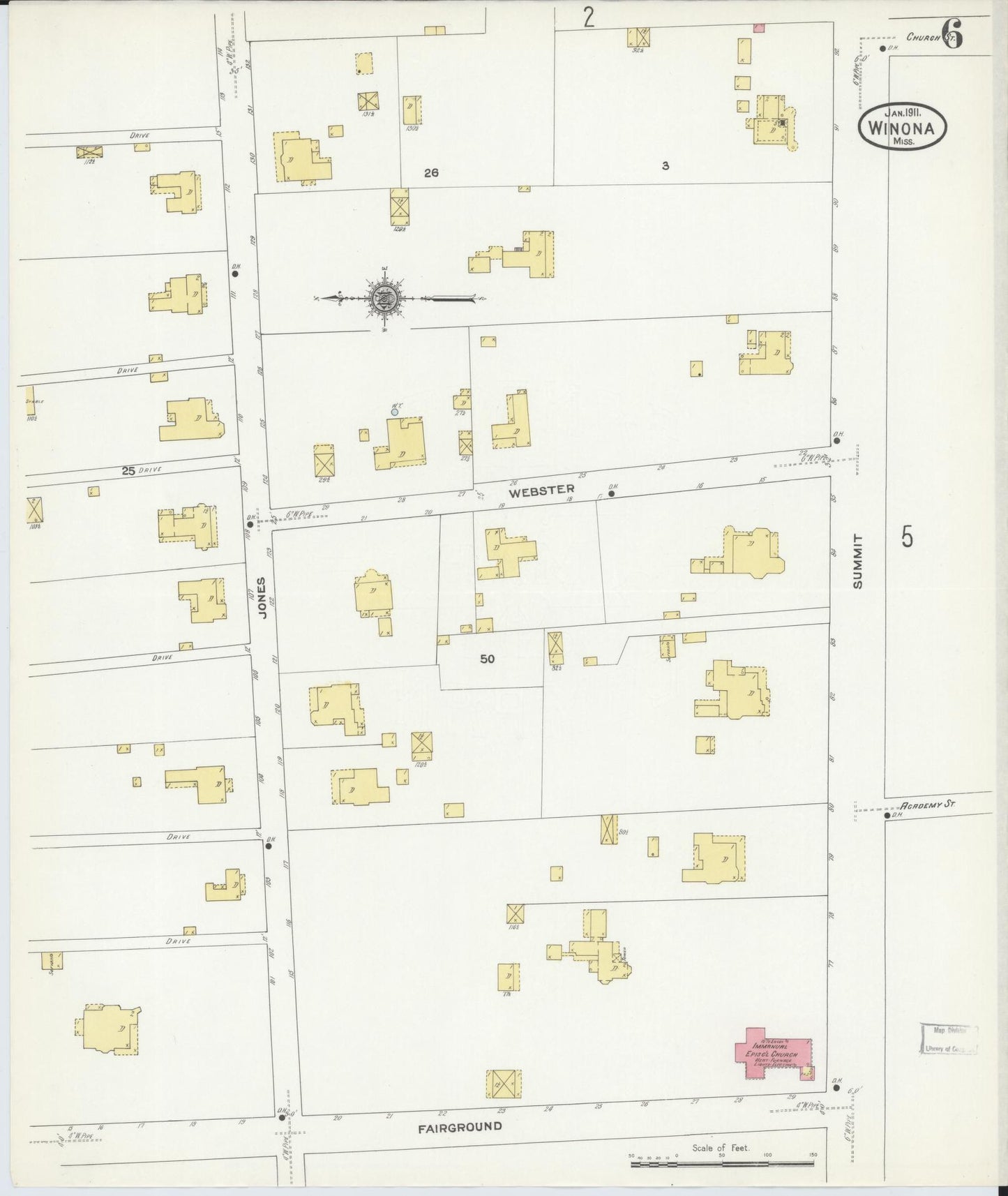 Sanborn Fire Insurance Map from Winona, Montgomery County, Mississippi (1911), Sheet #0006 - Historic Sanborn Fire Insurance Map Print, vintage old map wall art, antique decor, genealogy gift, Mississippi Mississippi map