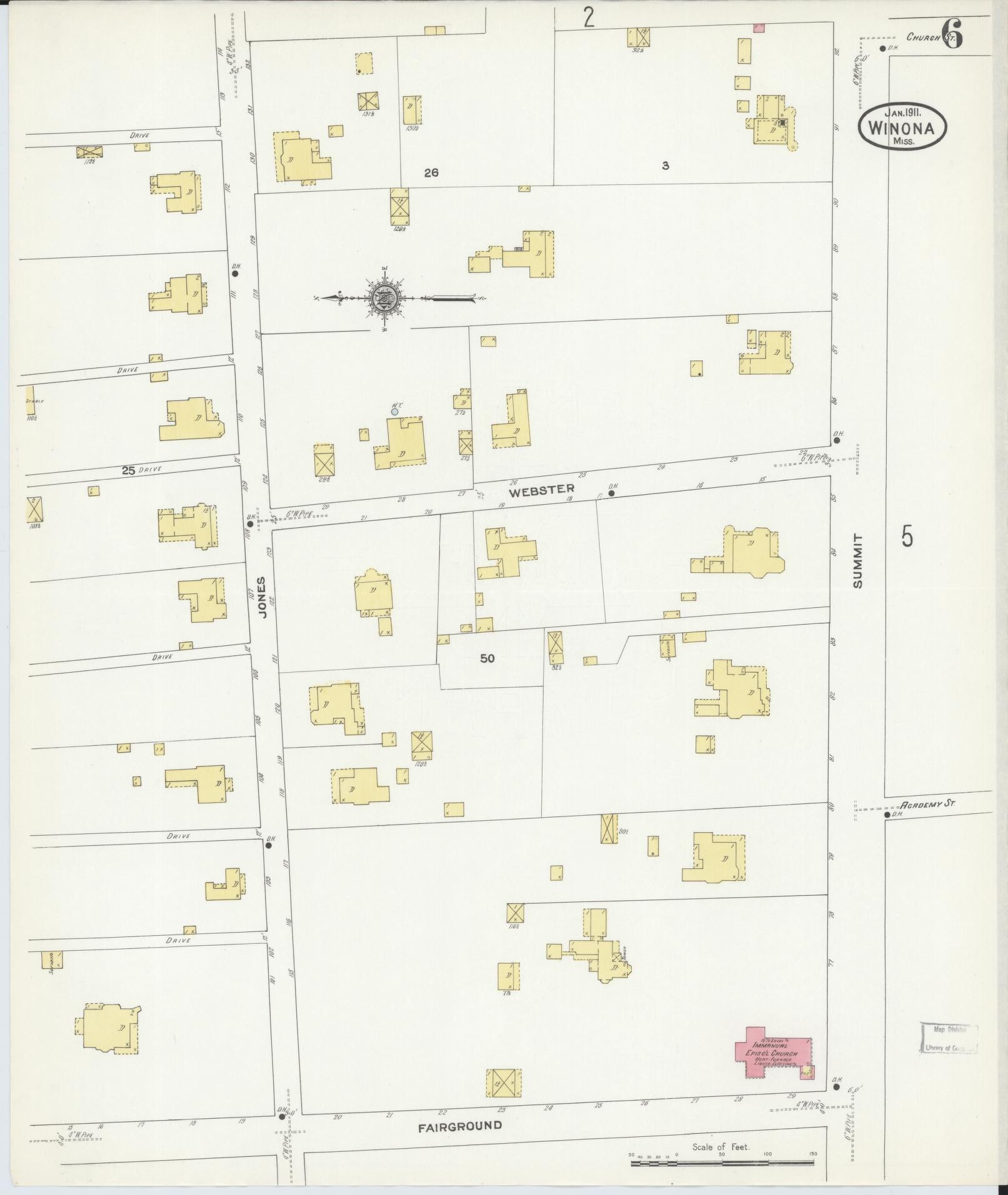 Sanborn Fire Insurance Map from Winona, Montgomery County, Mississippi (1911), Sheet #0006 - Historic Sanborn Fire Insurance Map Print, vintage old map wall art, antique decor, genealogy gift, Mississippi Mississippi map