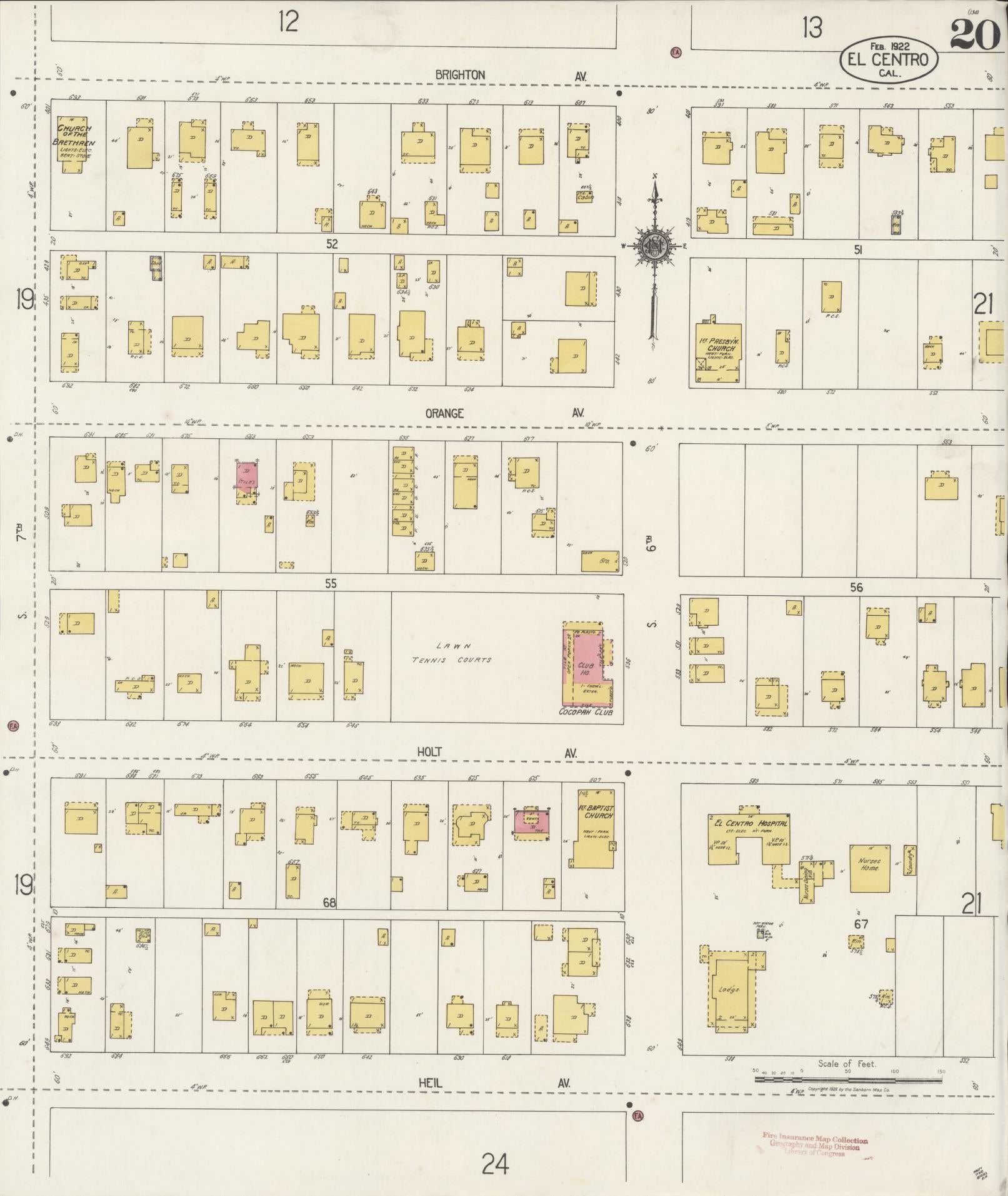Sanborn Fire Insurance Map from El Centro, Imperial County, California (1922), Sheet #0020 - Complete Map Set gallery image, historic Sanborn map, vintage wall art, California California