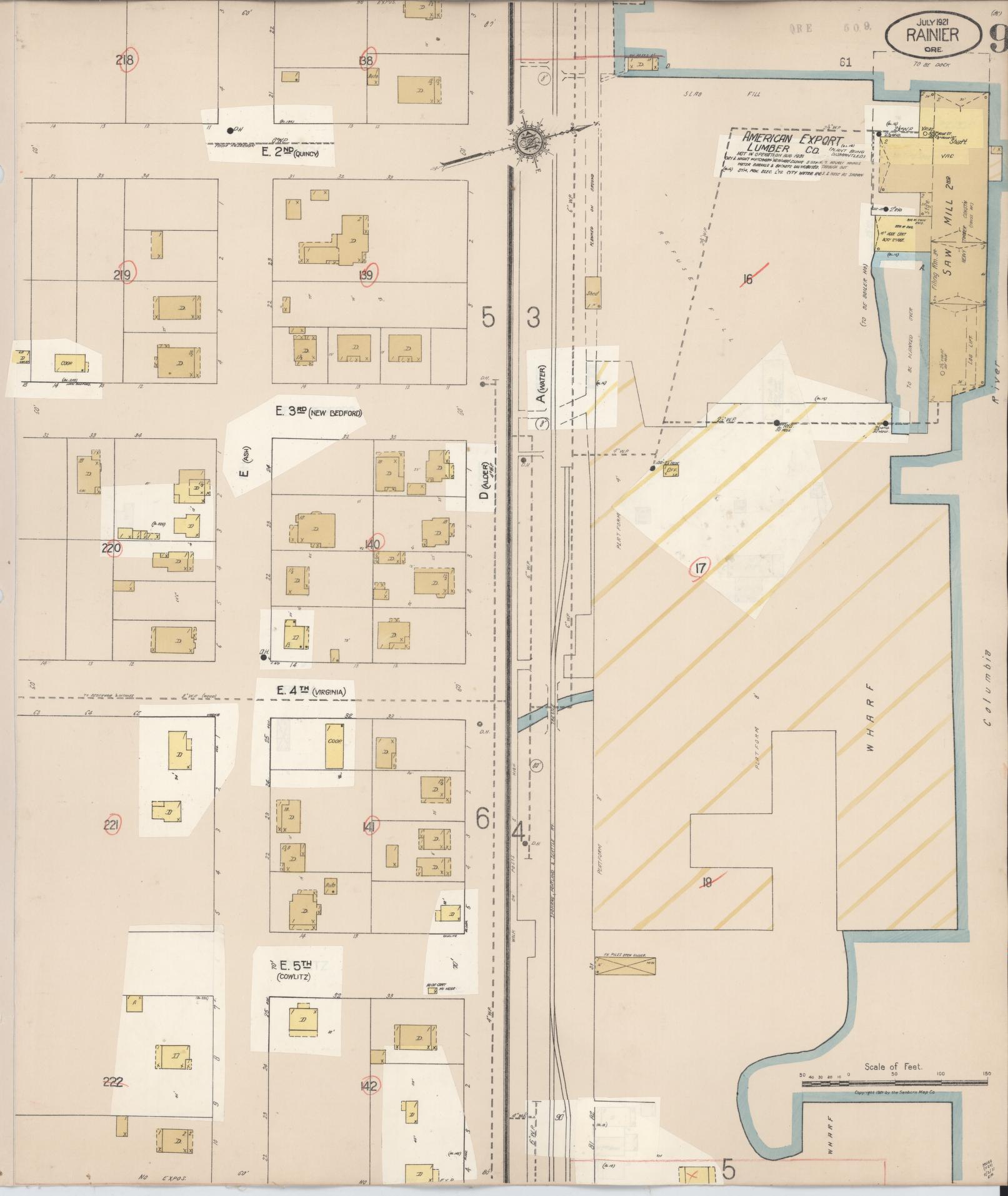 Sanborn Fire Insurance Map from Rainier, Columbia County, Oregon (1931), Sheet #0009 - Complete Map Set gallery image, historic Sanborn map, vintage wall art, Oregon Oregon