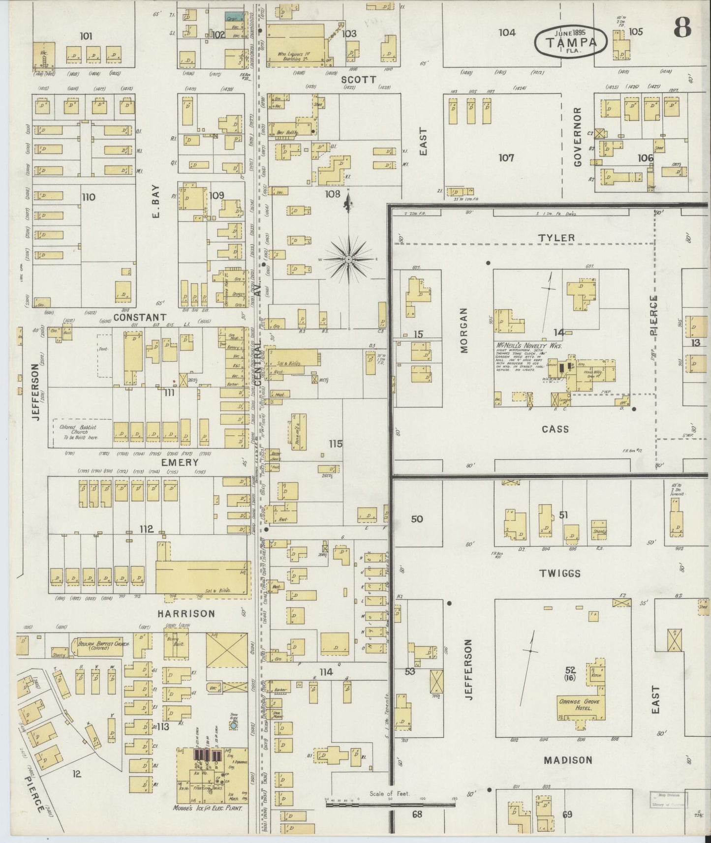 Sanborn Fire Insurance Map from Tampa, Hillsborough County, Florida (1895), Sheet #0012 - Complete Map Set gallery image, historic Sanborn map, vintage wall art, Florida Florida