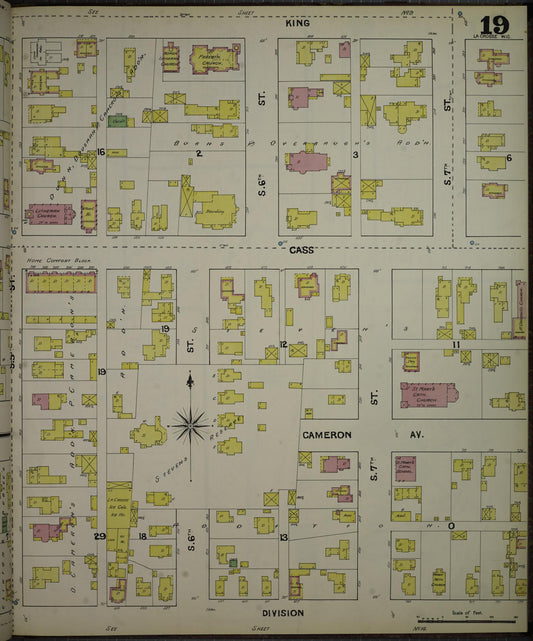 Sanborn Fire Insurance Map from La Crosse, La Crosse County, Wisconsin (1891), Sheet #0019 - Historic Sanborn Fire Insurance Map Print, vintage old map wall art, antique decor, genealogy gift, Wisconsin Wisconsin map