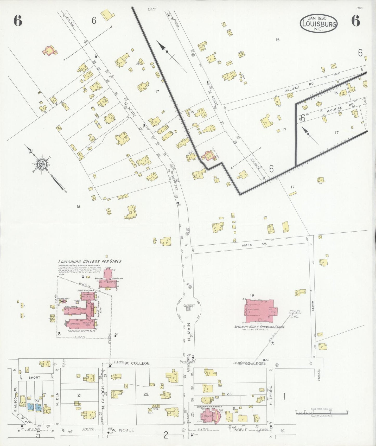 Sanborn Fire Insurance Map from Louisburg, Franklin County, North Carolina (1930), Sheet #0006 - Historic Sanborn Fire Insurance Map Print, vintage old map wall art, antique decor, genealogy gift, North Carolina North Carolina map