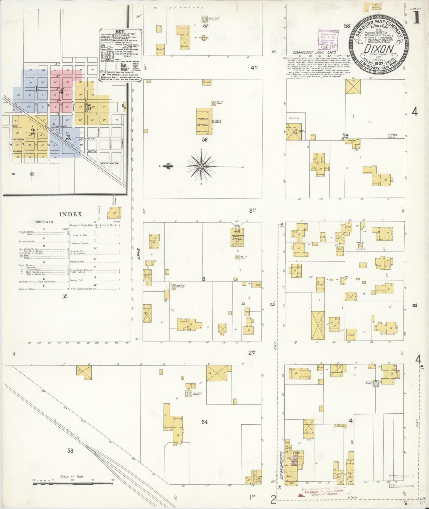 Sanborn Fire Insurance Map from Dixon, Solano County, California (1907), Sheet #0001 - Complete Map Set gallery image, historic Sanborn map, vintage wall art, California California
