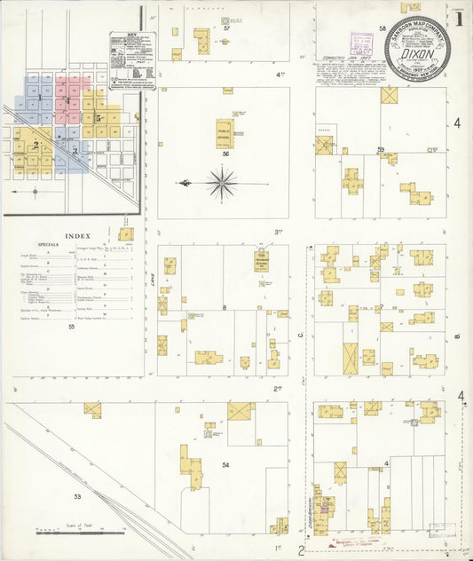 Sanborn Fire Insurance Map from Dixon, Solano County, California (1907), Sheet #0001 - Complete Map Set gallery image, historic Sanborn map, vintage wall art, California California