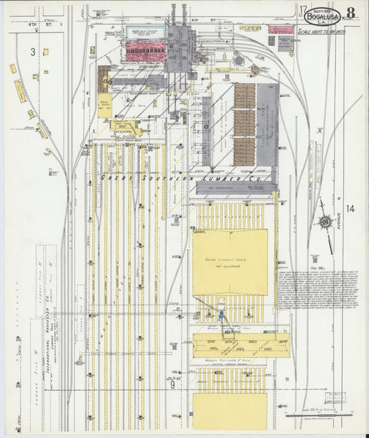 Sanborn Fire Insurance Map from Bogalusa, Washington Parish, Louisiana (1919), Sheet #0008 - Historic Sanborn Fire Insurance Map Print, vintage old map wall art, antique decor, genealogy gift, Louisiana Louisiana map