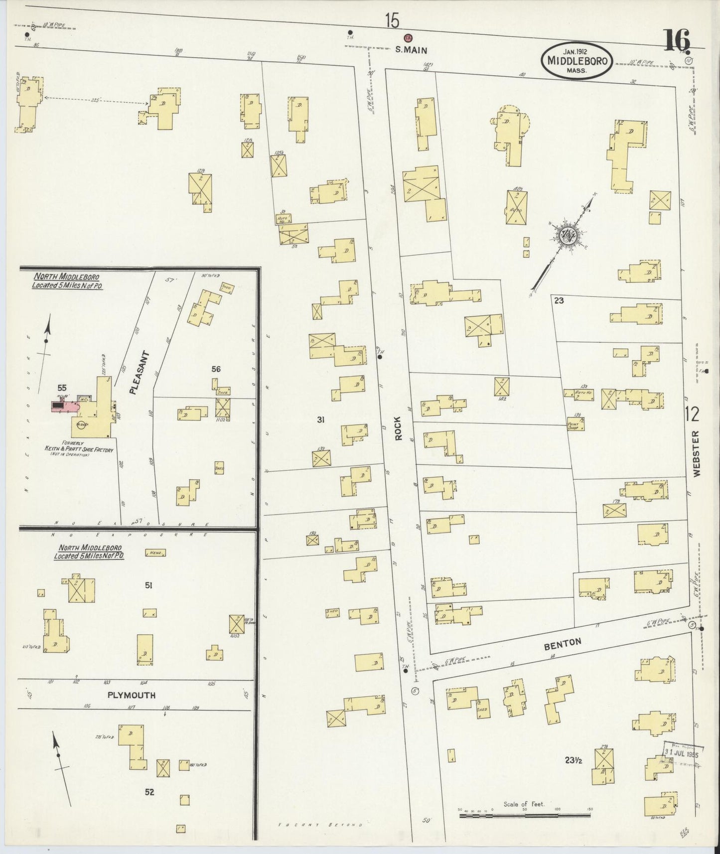 Sanborn Fire Insurance Map from Middleboro, Plymouth County, Massachusetts (1912), Sheet #0016 - Complete Map Set gallery image, historic Sanborn map, vintage wall art, Massachusetts Massachusetts