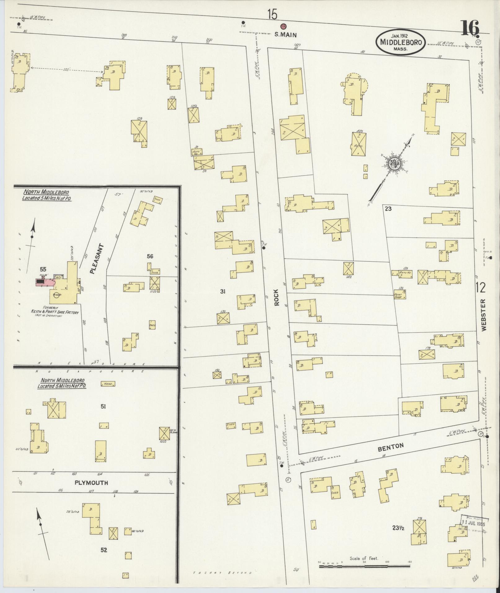 Sanborn Fire Insurance Map from Middleboro, Plymouth County, Massachusetts (1912), Sheet #0016 - Complete Map Set gallery image, historic Sanborn map, vintage wall art, Massachusetts Massachusetts