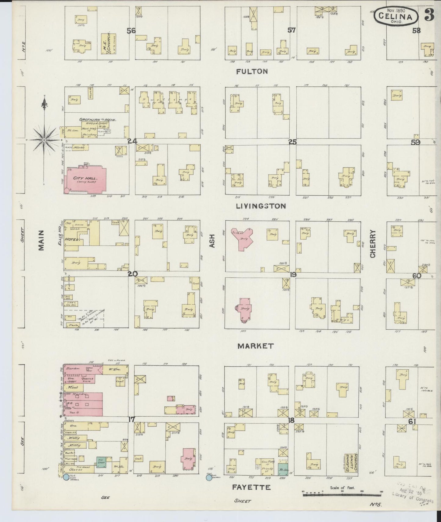 Sanborn Fire Insurance Map from Celina, Mercer County, Ohio (1890), Sheet #0003 - Complete Map Set gallery image, historic Sanborn map, vintage wall art, Ohio Ohio