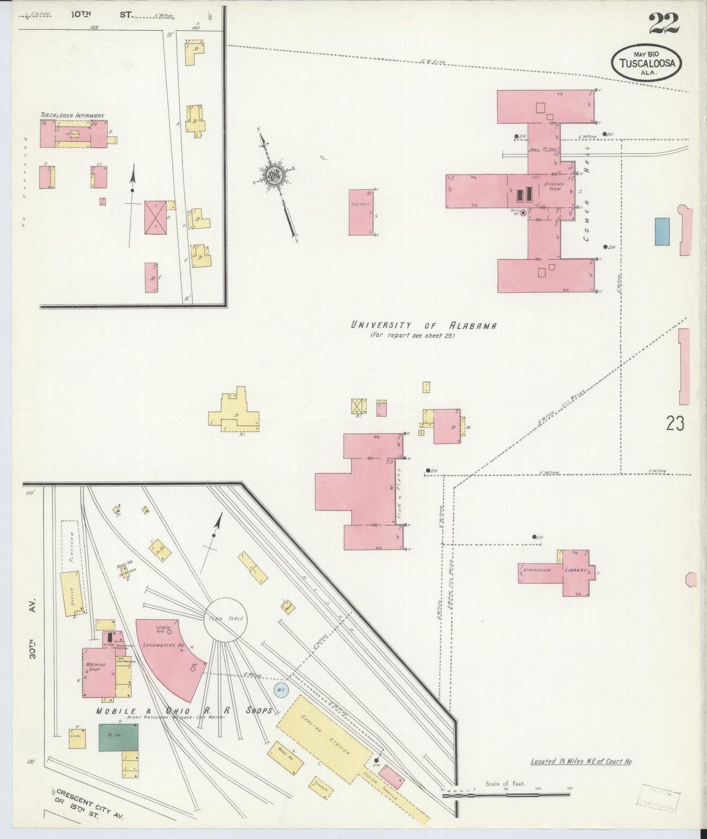Sanborn Fire Insurance Map from Tuscaloosa, Tuscaloosa County, Alabama (1910), Sheet #0022 - Complete Map Set gallery image, historic Sanborn map, vintage wall art, Alabama Alabama