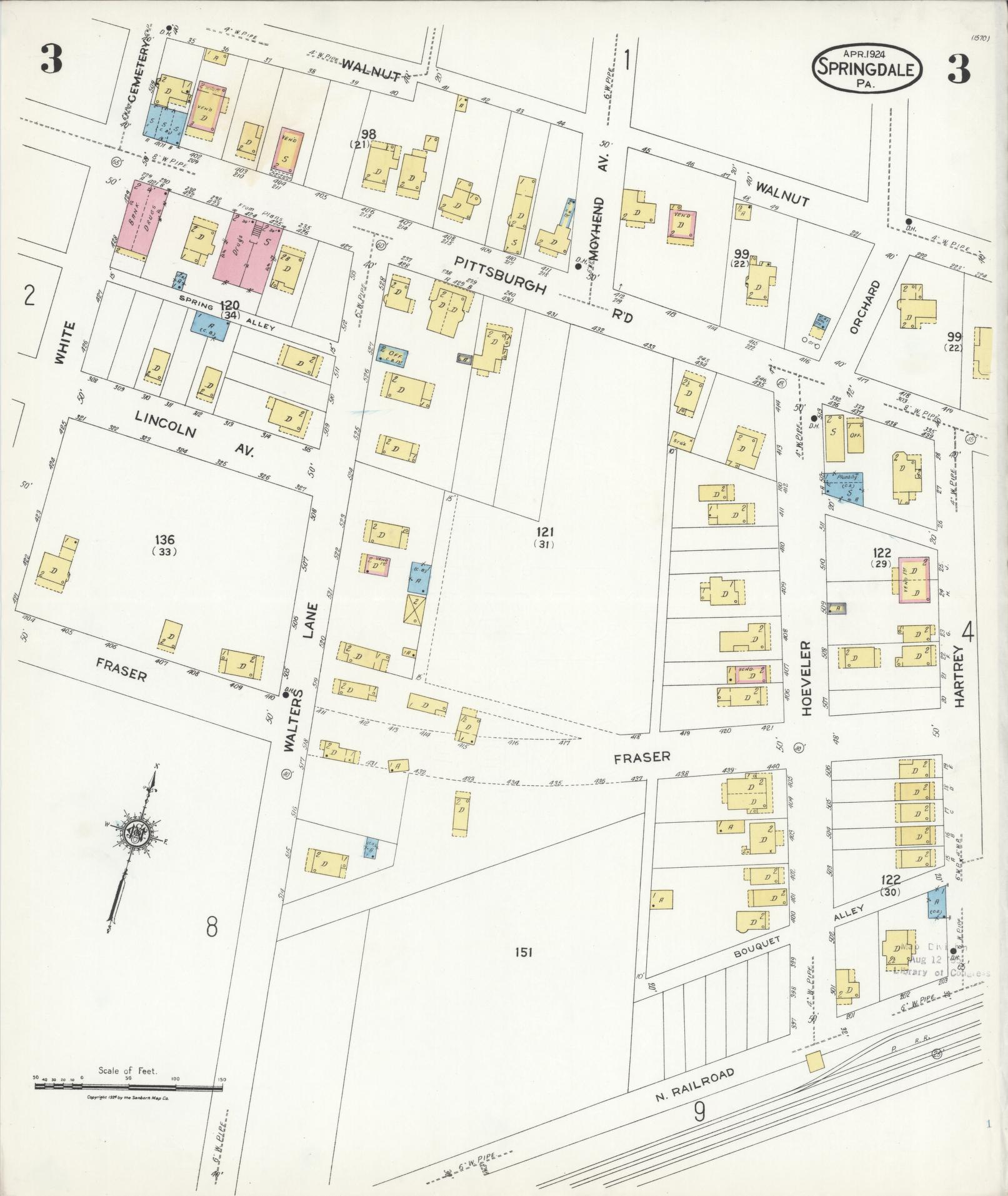 Sanborn Fire Insurance Map from Springdale, Allegheny County, Pennsylvania (1924), Sheet #0003 - Complete Map Set gallery image, historic Sanborn map, vintage wall art, Pennsylvania Pennsylvania