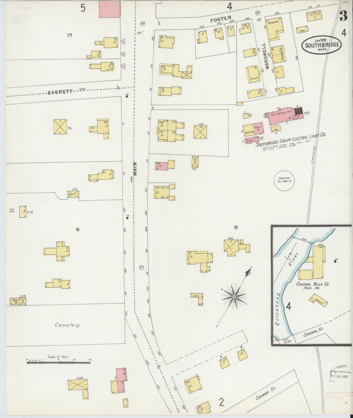Sanborn Fire Insurance Map from Southbridge, Worcester County, Massachusetts (1899), Sheet #0003 - Complete Map Set gallery image, historic Sanborn map, vintage wall art, Massachusetts Massachusetts