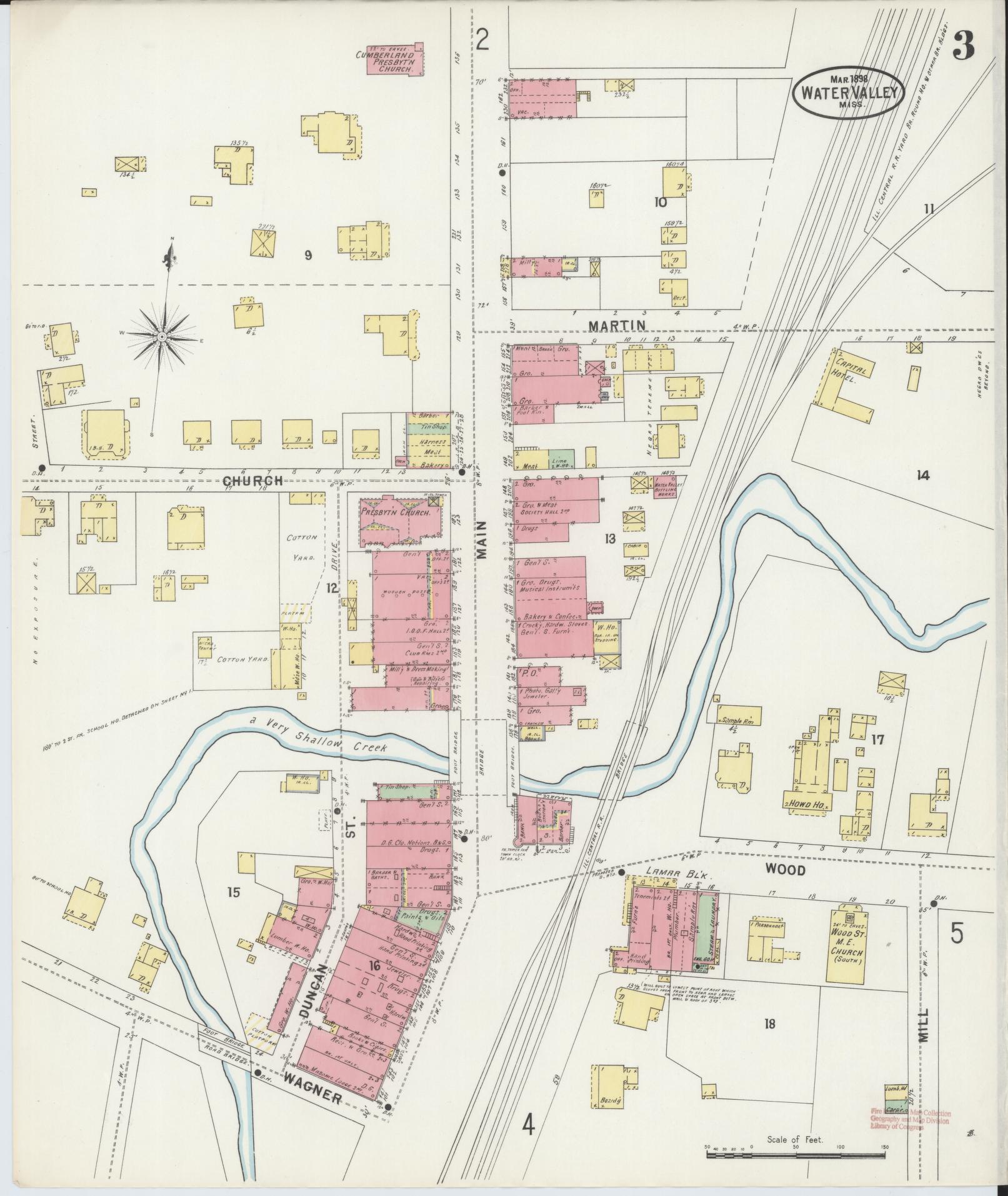 Sanborn Fire Insurance Map from Water Valley, Yalobusha County, Mississippi (1898), Sheet #0003 - Complete Map Set gallery image, historic Sanborn map, vintage wall art, Mississippi Mississippi