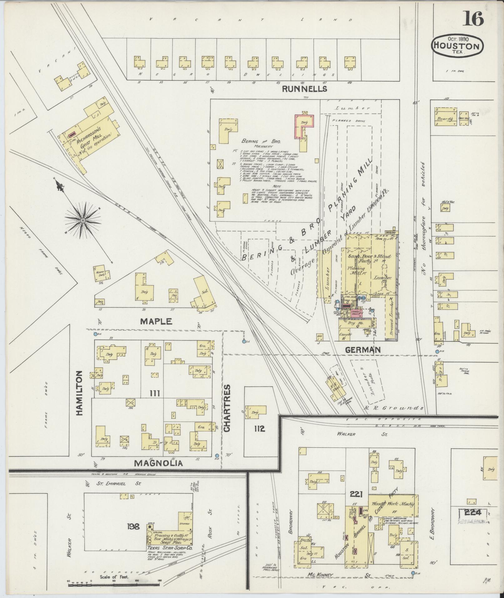 Sanborn Fire Insurance Map from Houston, Harris County, Texas (1890), Sheet #0016 - Historic Sanborn Fire Insurance Map Print, vintage old map wall art, antique decor, genealogy gift, Texas Texas map