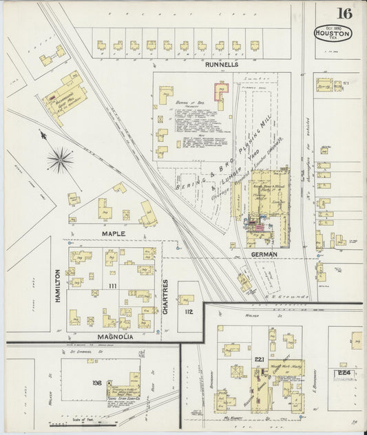 Sanborn Fire Insurance Map from Houston, Harris County, Texas (1890), Sheet #0016 - Historic Sanborn Fire Insurance Map Print, vintage old map wall art, antique decor, genealogy gift, Texas Texas map