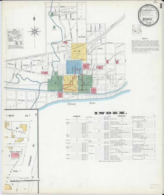 Sanborn Fire Insurance Map from Morris, Grundy County, Illinois (1900), Sheet #0001 - Historic Sanborn Fire Insurance Map Print, vintage old map wall art, antique decor, genealogy gift, Illinois Illinois map