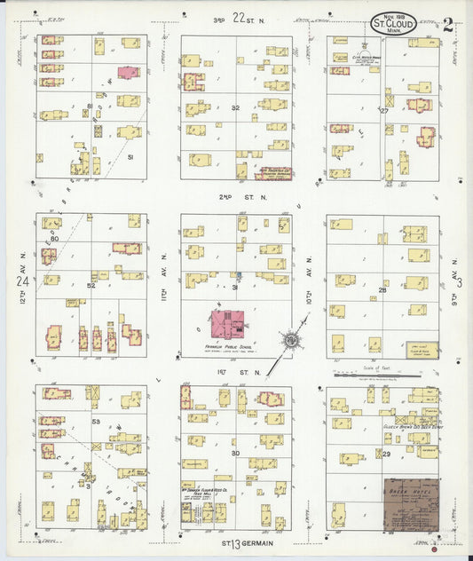 Sanborn Fire Insurance Map from Saint Cloud, Stearns, Benton, and Sherburne Counties, Minnesota (1919), Sheet #0002 - Historic Sanborn Fire Insurance Map Print, vintage old map wall art, antique decor, genealogy gift, Minnesota Minnesota map